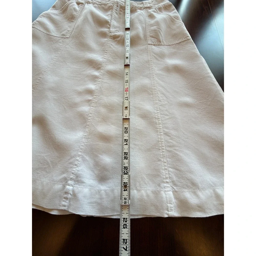 100% Linen A-Line Midi Skirt White Eddie Bauer Size Tall 6 Lined Casual Summer